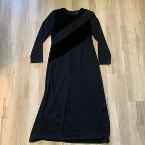 Vintage‎ 1990's Black velvet midi dress with full length sleeves, shoulder pads